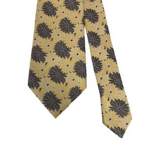 Ermenegildo Zegna Men's Recent Tie Yellow & Brown Floral Satin Silk 3.5" x 57.5"